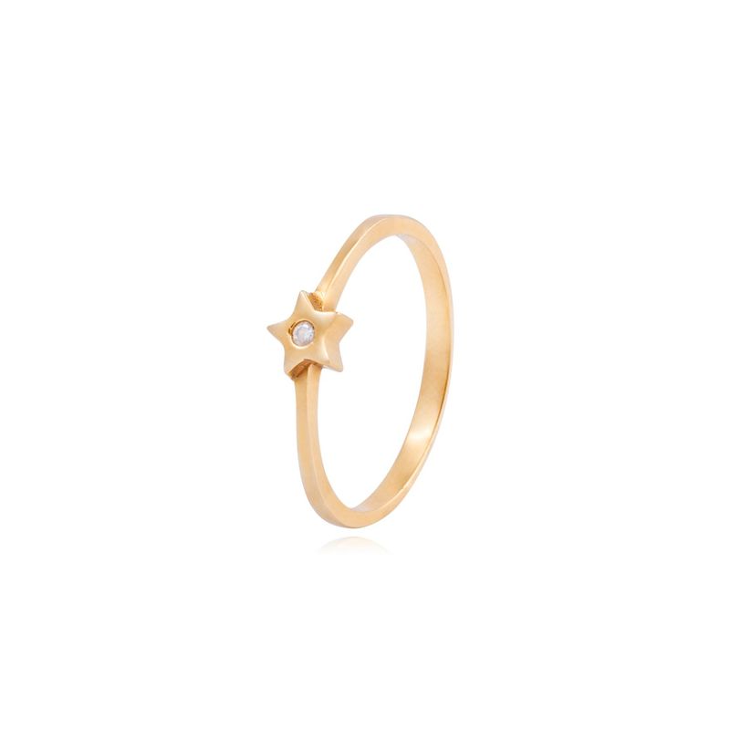 JB JOYAS BARON - Anillo Compromiso Oro Amarillo 18kt Diamantes 2Pts Estrella