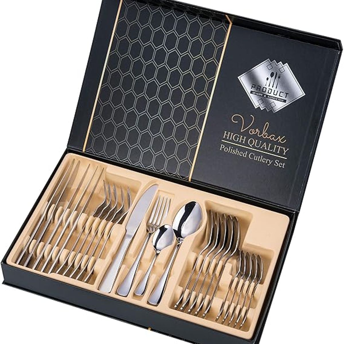GENERICO - Juego de cubiertos de acero inoxidable Vorbax de 24 piezas