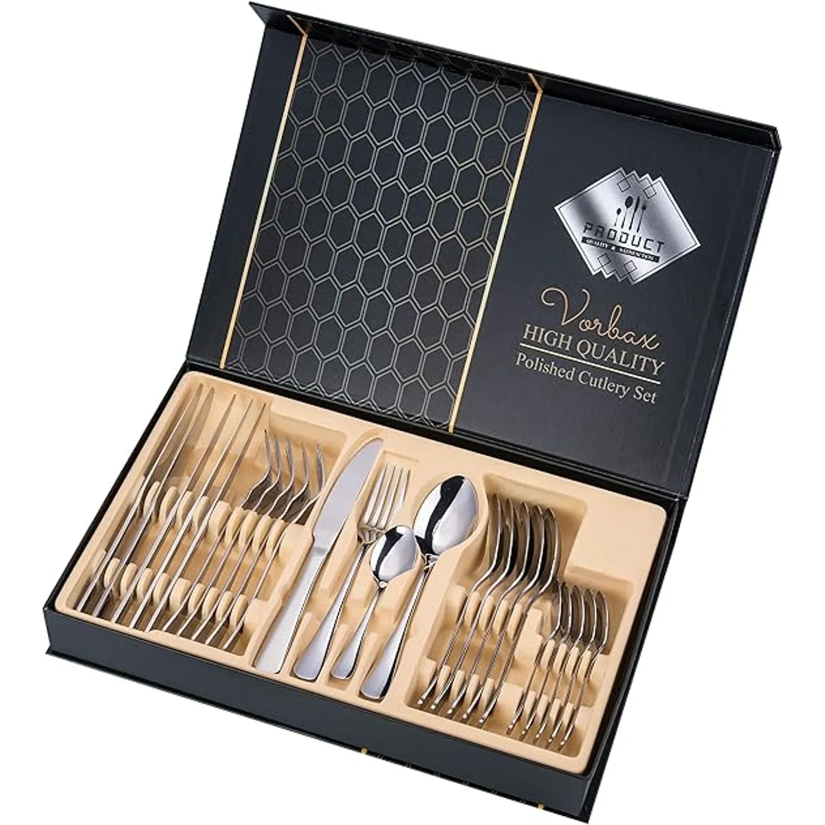 GENERICO - Juego de cubiertos de acero inoxidable Vorbax de 24 piezas