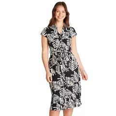 LORENZO DI PONTTI - Vestido Maxi Lino Azul Manga Corta Estampado Cuello Camisero