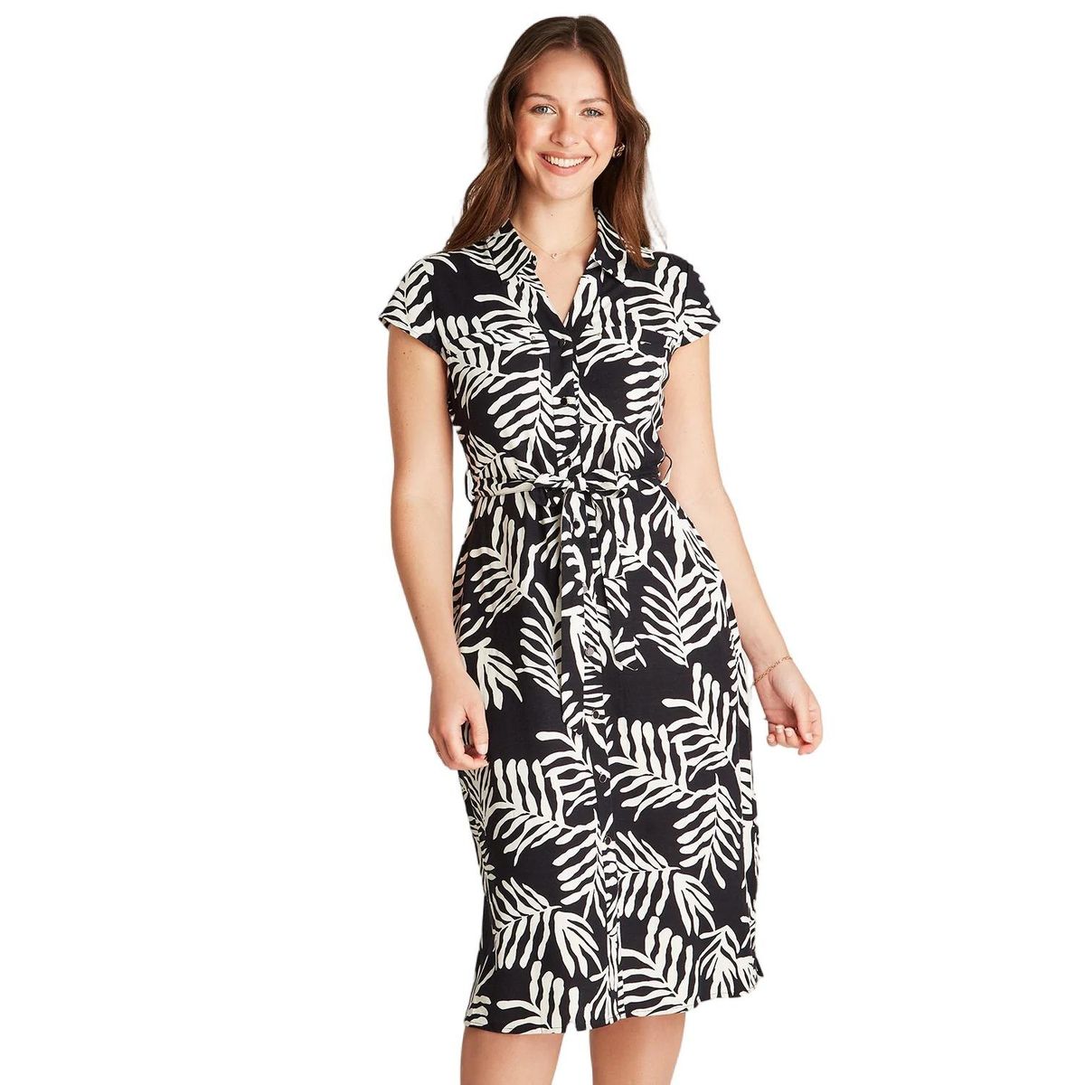 LORENZO DI PONTTI - Vestido Maxi Lino Azul Manga Corta Estampado Cuello Camisero