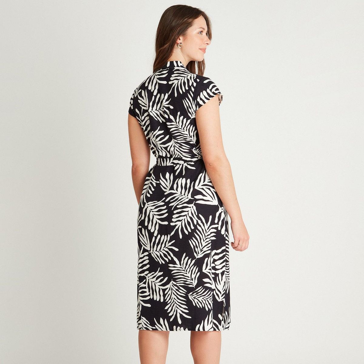 LORENZO DI PONTTI - Vestido Maxi Lino Azul Manga Corta Estampado Cuello Camisero