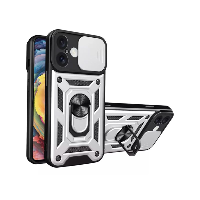 JOIGO - Carcasa Con Anillo y Soporte Para iPhone 16 Gris