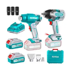 TOTAL TOOLS - Kit Llave Impacto 850nm+ Pistola De Calor 20v 2bat+ Carg