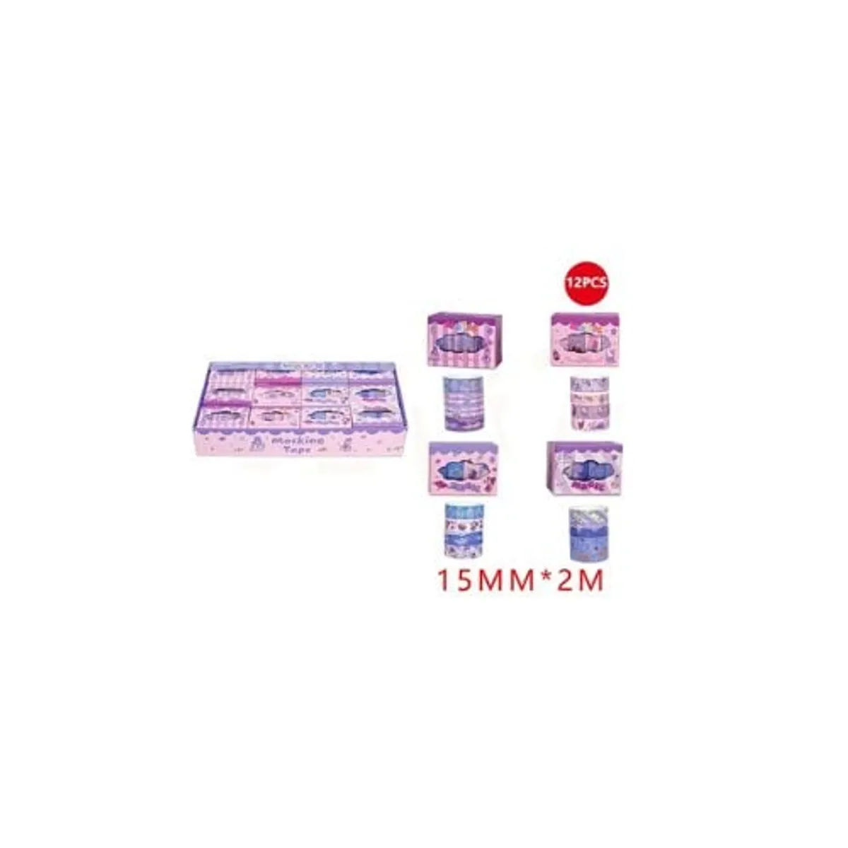 GENERICO - Cinta Adhesiva Magic Kawaii 15 Mm 2M 12 Pcs