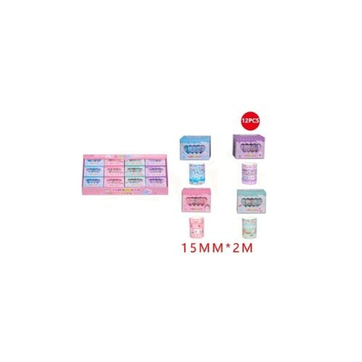 GENERICO - Cinta Adhesiva Cute Kawaii 15 Mm 2M 12 Pcs