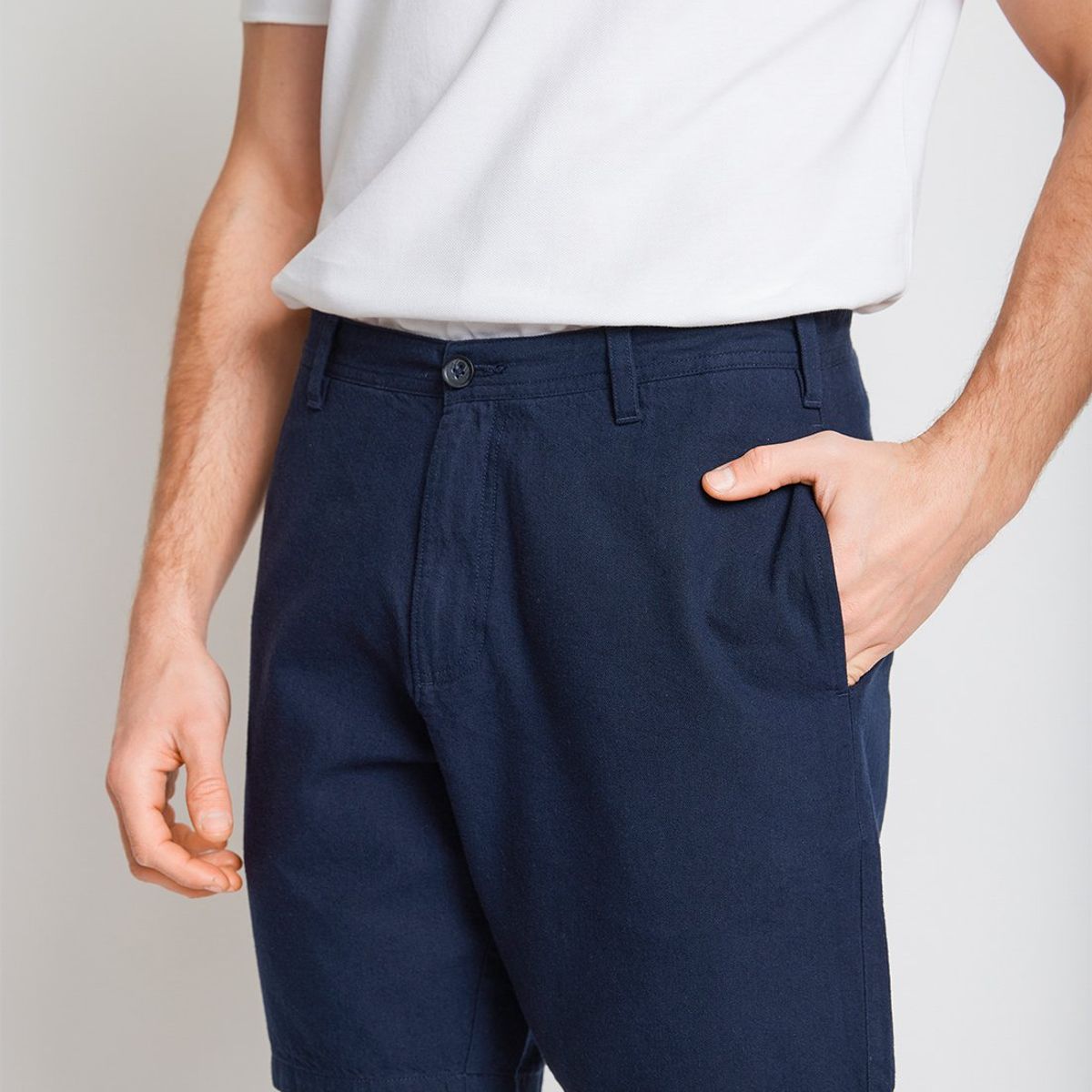 TRIAL - Bermuda Hombre Casual Mezcla Algodón Lino Liso Slim Venus Azul Marino