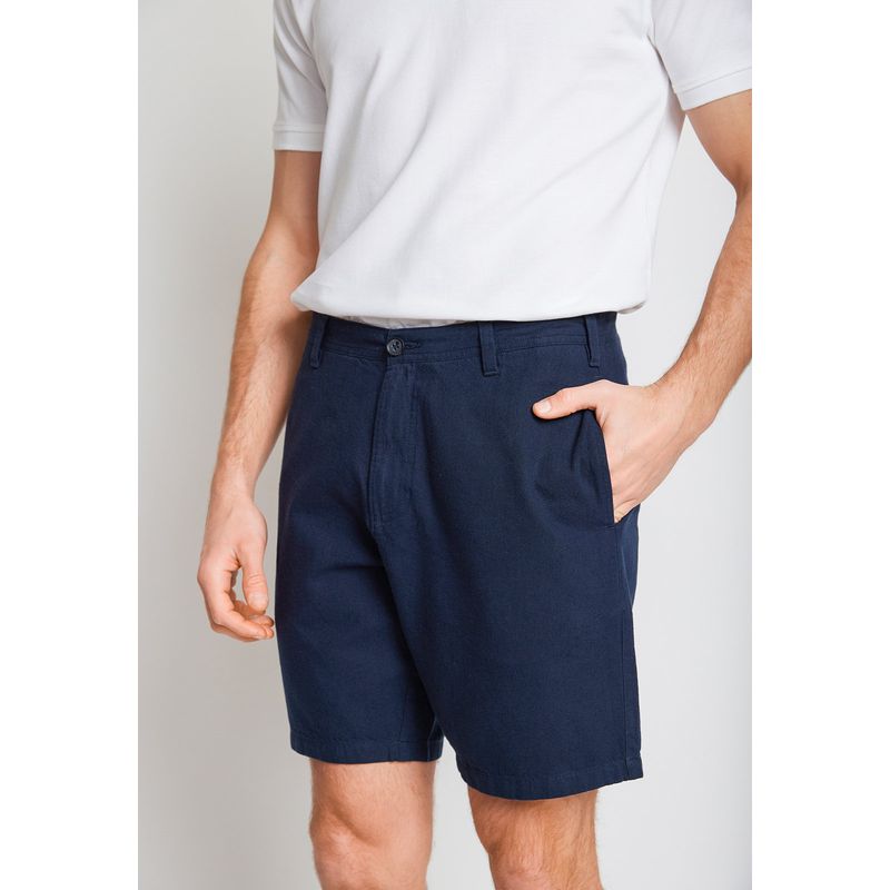 TRIAL - Bermuda Hombre Casual Mezcla Algodón Lino Liso Slim Venus Azul Marino