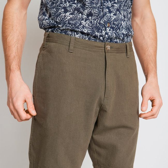 TRIAL - Bermuda Hombre Casual Mezcla Algodón Lino Liso Slim Venus Verde