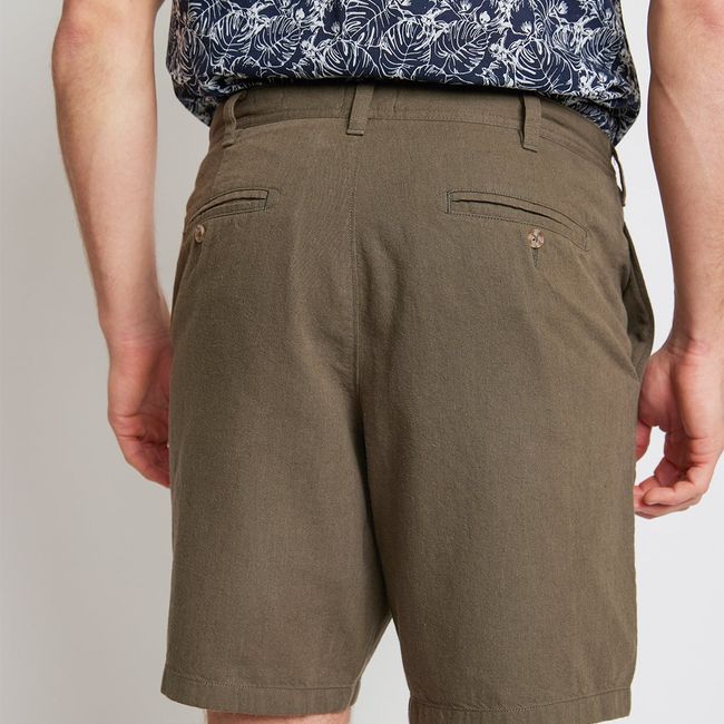 TRIAL - Bermuda Hombre Casual Mezcla Algodón Lino Liso Slim Venus Verde