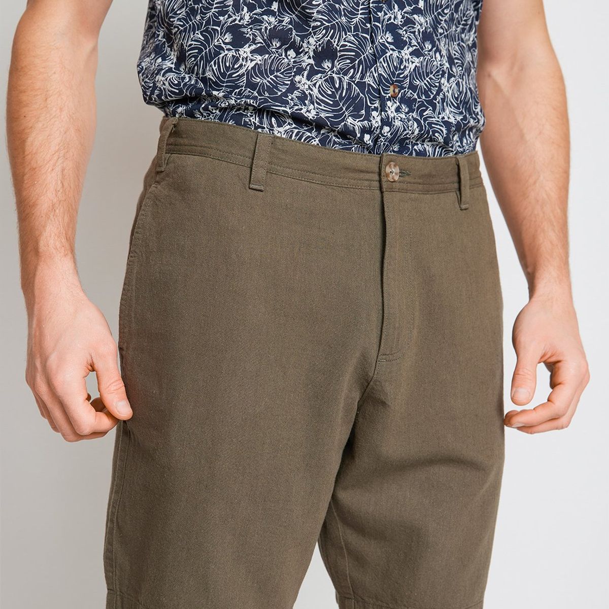 TRIAL - Bermuda Hombre Casual Mezcla Algodón Lino Liso Slim Venus Verde