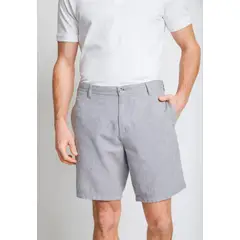 TRIAL - Bermuda Hombre Casual Mezcla Algodón Lino Liso Slim Venus Gris
