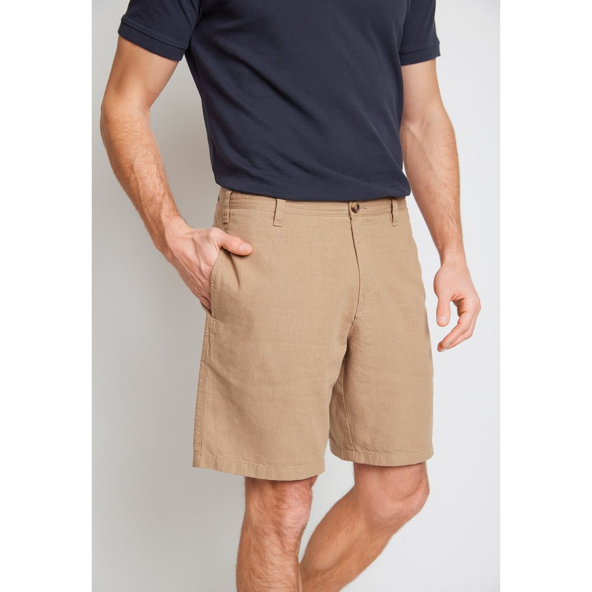 TRIAL - Bermuda Hombre Casual Mezcla Algodón Lino Liso Slim Venus Arena