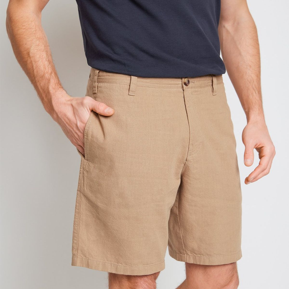 TRIAL - Bermuda Hombre Casual Mezcla Algodón Lino Liso Slim Venus Arena