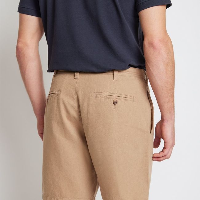 TRIAL - Bermuda Hombre Casual Mezcla Algodón Lino Liso Slim Venus Arena