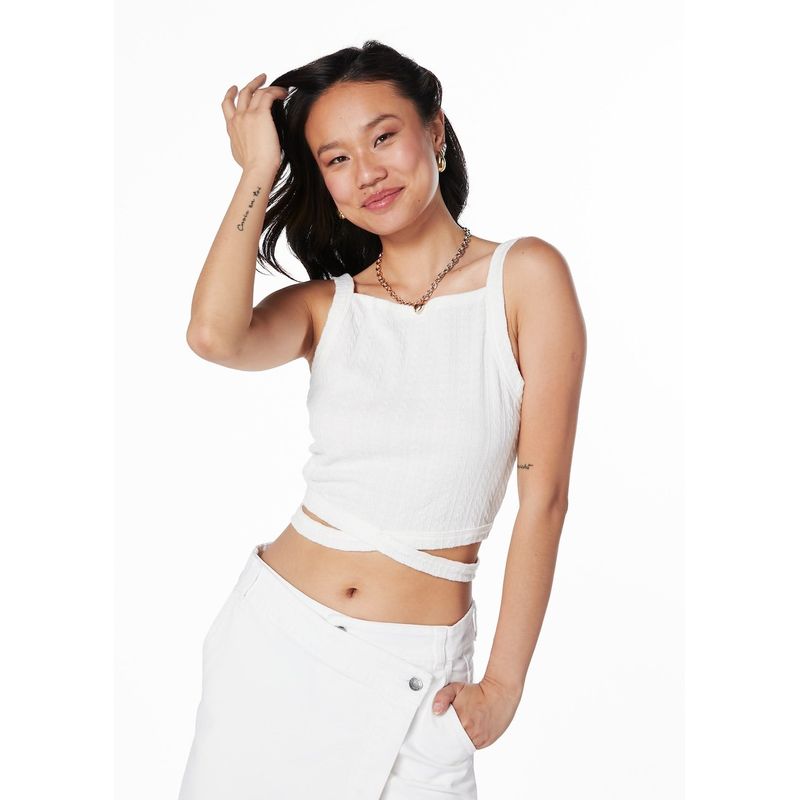 EFESIS - POLERA NAOKI CROP PABILOS CRUZADOS CRUDO - Crema