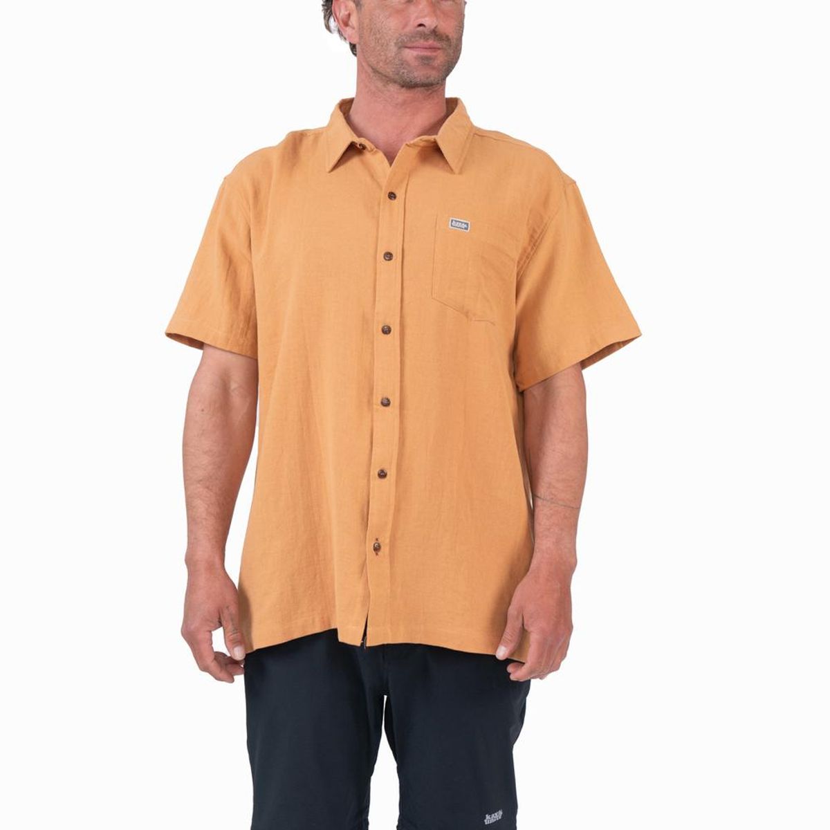 KAYA UNITE - Camisa Hombre Lino Camel