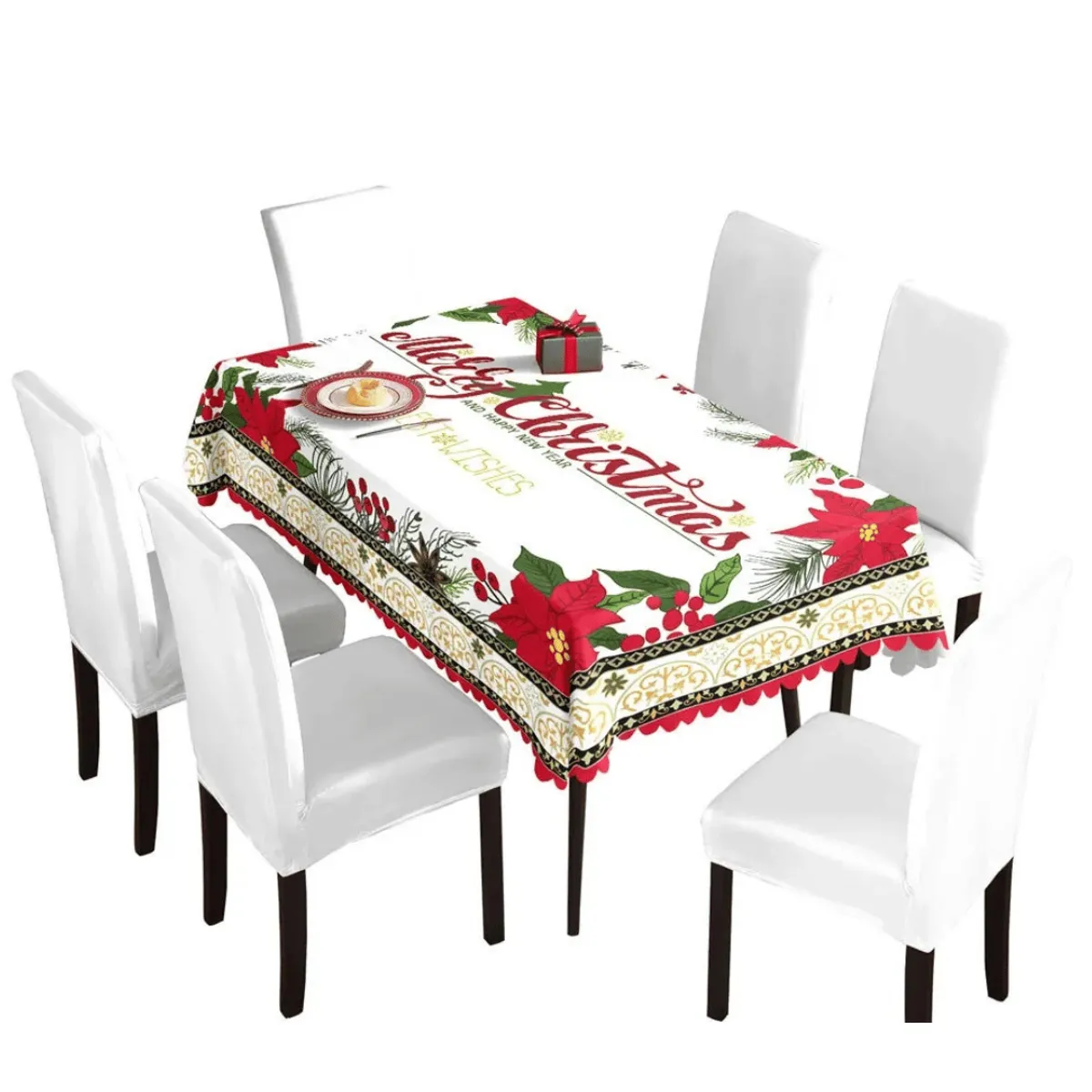 UTILISIMO - Mantel Navidad Merry Christmas Flores Rojas Poliéster 137x140cm