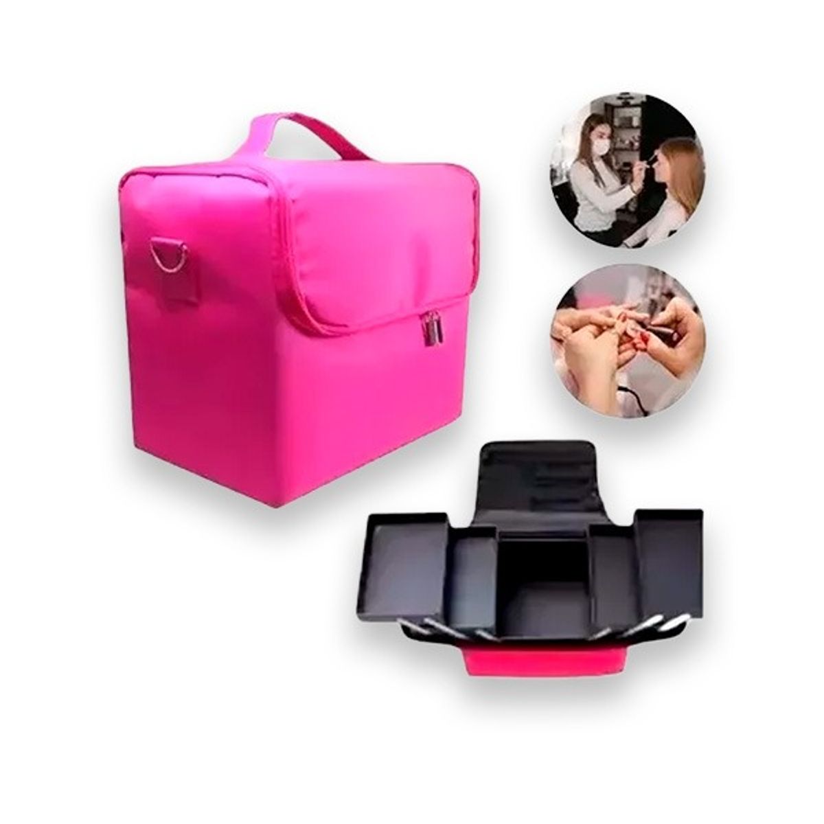 GENERICO - Maleta Organizadora de Tela Maquillaje Chica Fucsia