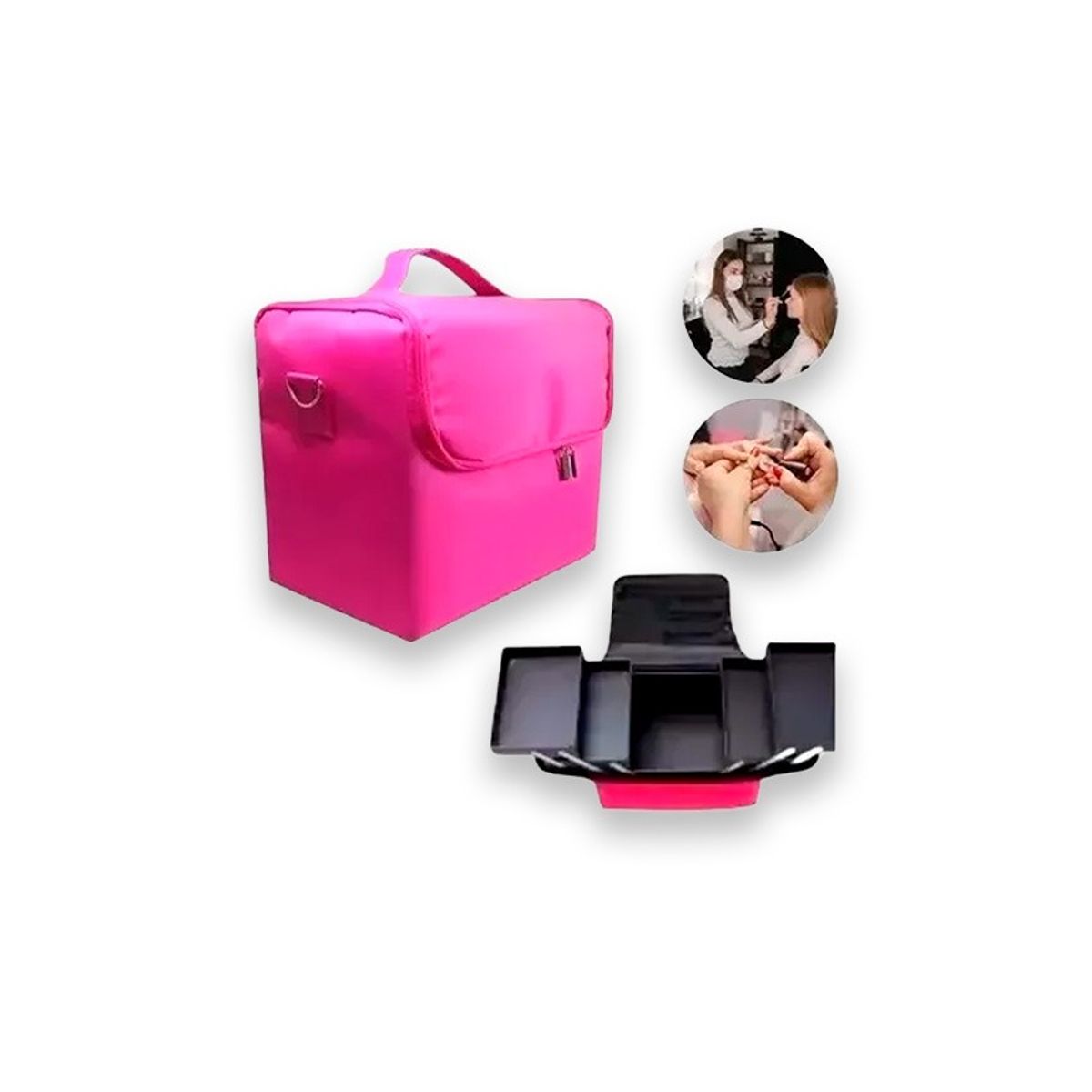 GENERICO - Maleta Organizadora de Tela Maquillaje Chica Fucsia