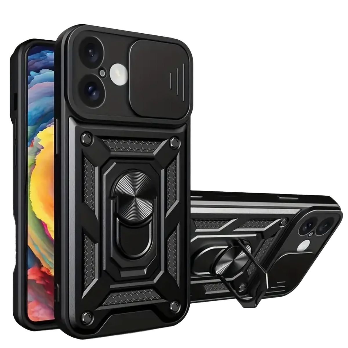 JOIGO - Carcasa Soporte Y Con Anillo Para iPhone 16 Negro