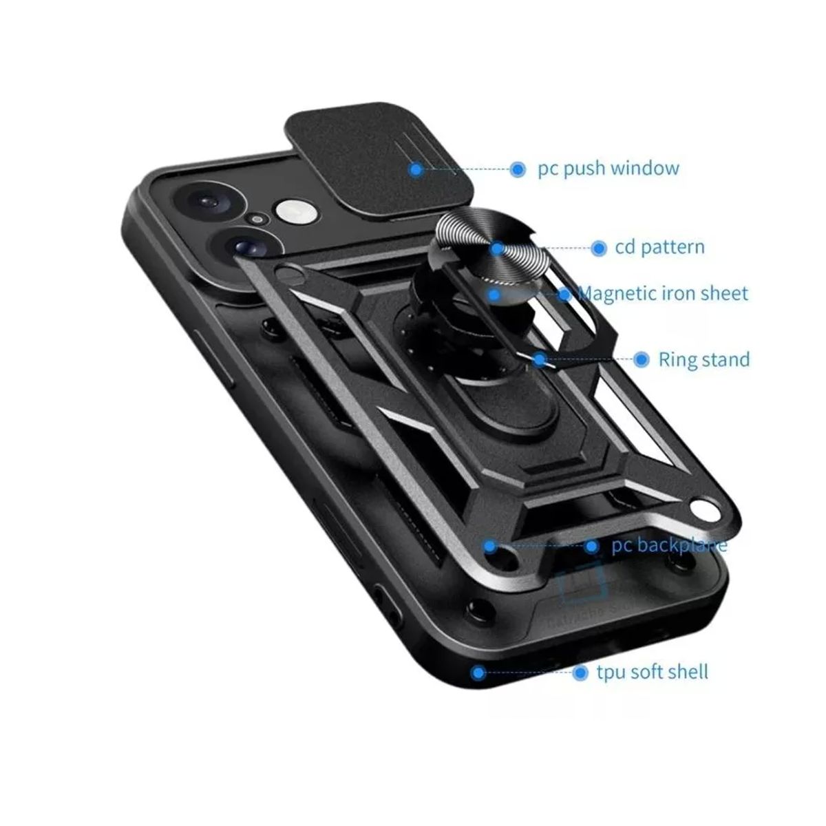 JOIGO - Carcasa Soporte Y Con Anillo Para iPhone 16 Negro