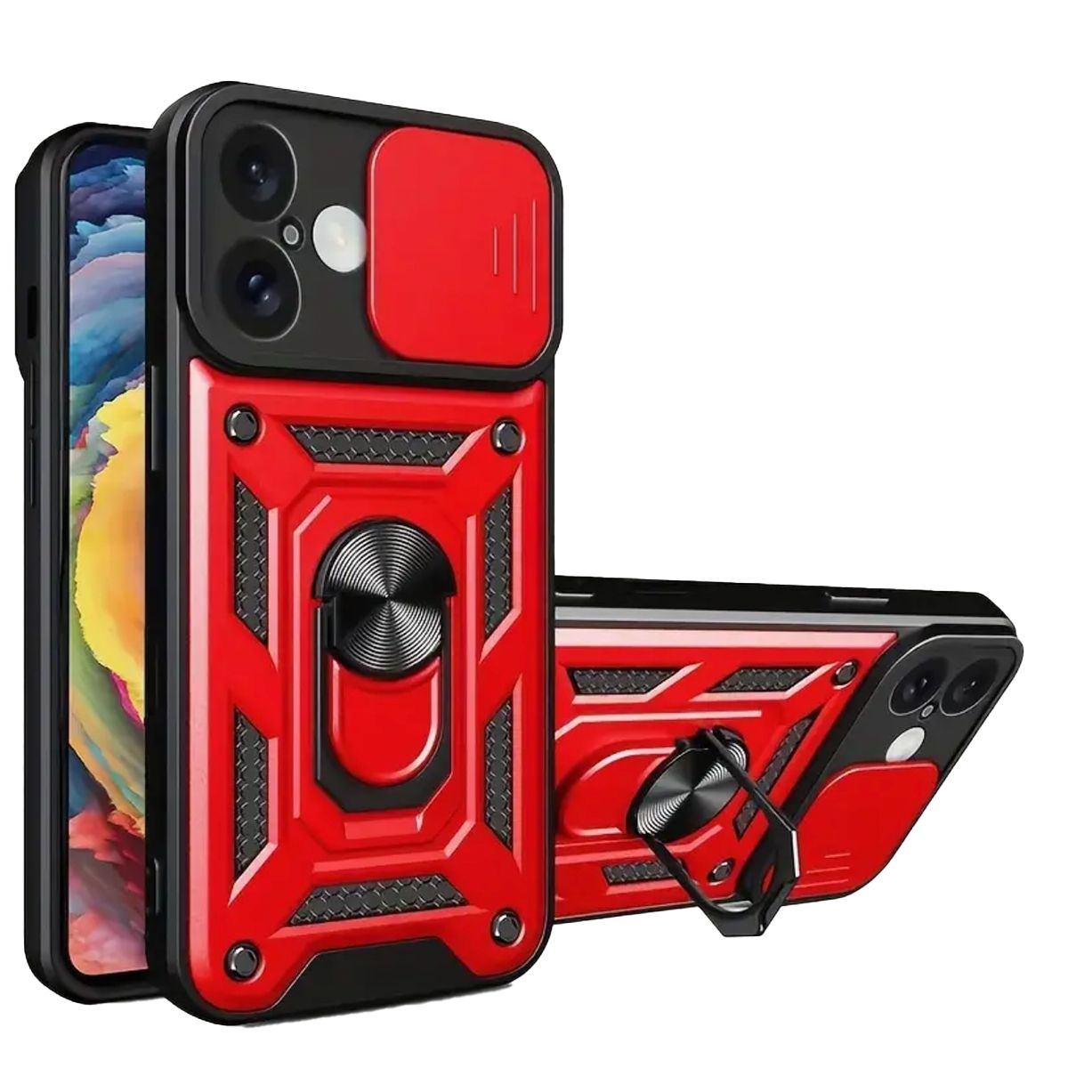 JOIGO - Carcasa Soporte y Con Anillo Para iPhone 16 Rojo