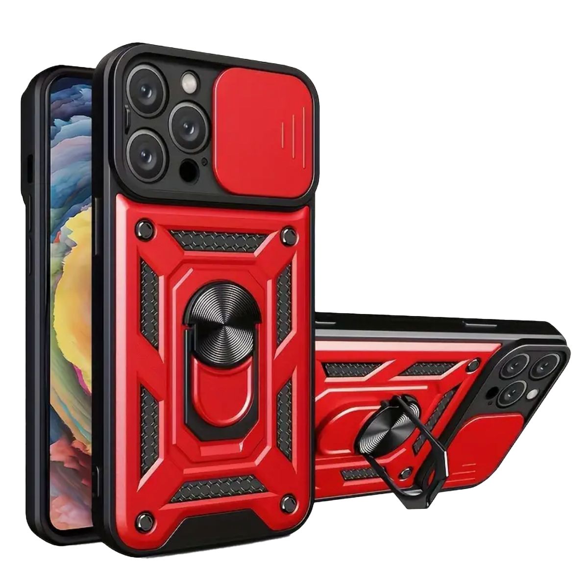 JOIGO - Carcasa Armor Con Anillo Para iPhone 16 Pro Rojo