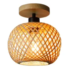 HOME NEAT - Lámpara de Techo de Bambú Vintage E27 Ø20cm