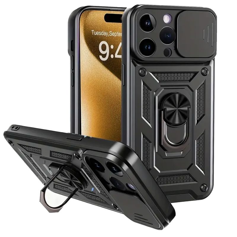 JOIGO - Carcasa Armor Con Anillo Para iPhone 16 Pro Max Negro.