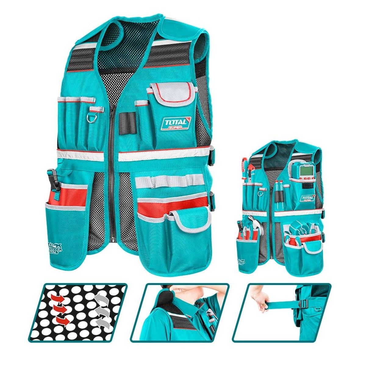TOTAL - Chaleco Porta Herramientas 17 Bolsillos 3 Kg Super Total