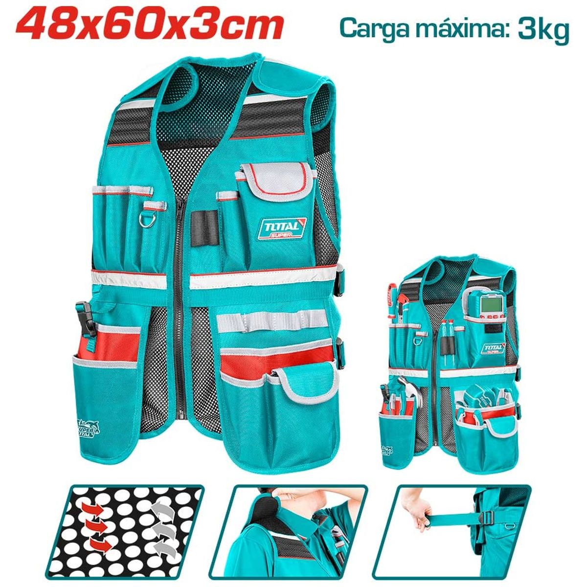 TOTAL - Chaleco Porta Herramientas 17 Bolsillos 3 Kg Super Total
