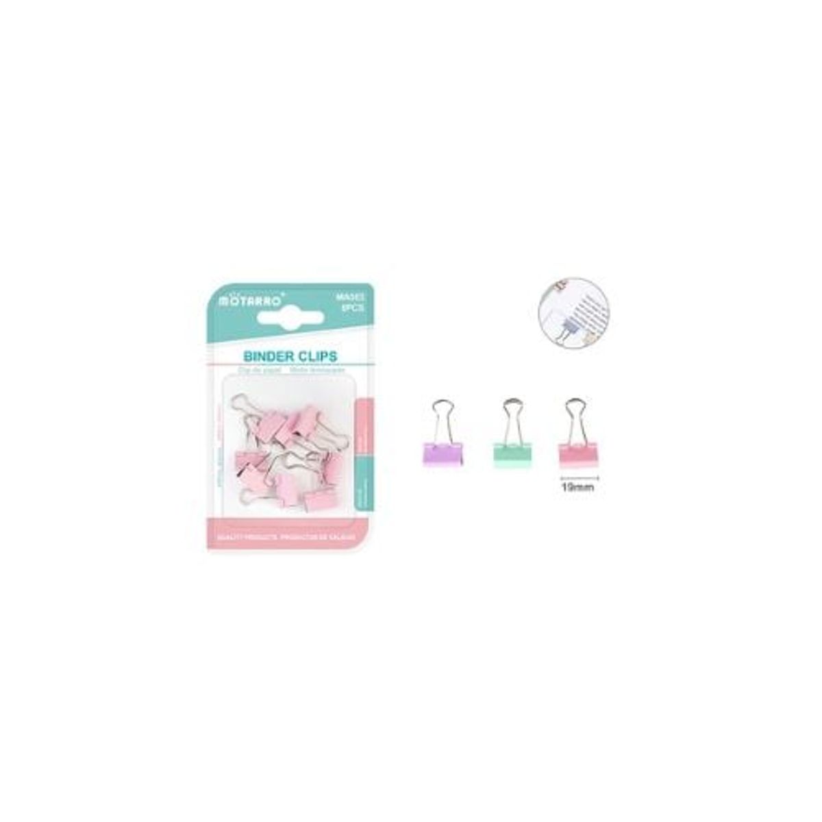 GENERICO - Pinza Metalica Color Pastel 19 Mm 8 Pcs