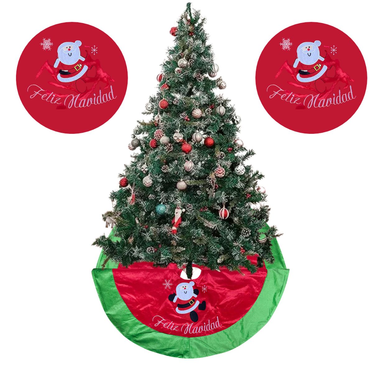 UTILISIMO - Faldón Pie De Árbol Navidad 90 cm Diámetro Estampado Santa Claus