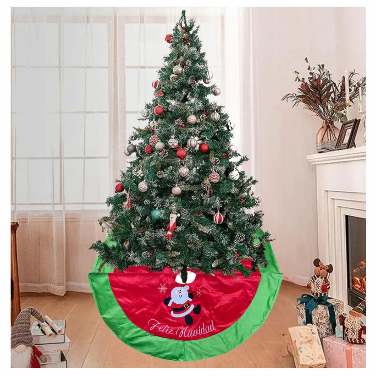 UTILISIMO - Faldón Pie De Árbol Navidad 90 cm Diámetro Estampado Santa Claus