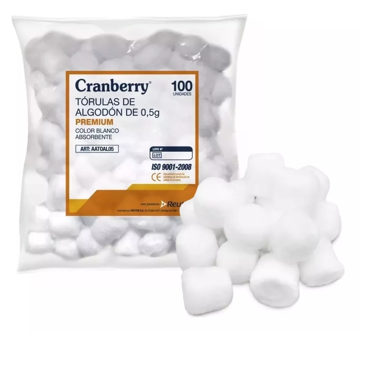 CRAMBERRY - Torulas De Algodon 05g Premium Cranberry Absorbentes 100uni