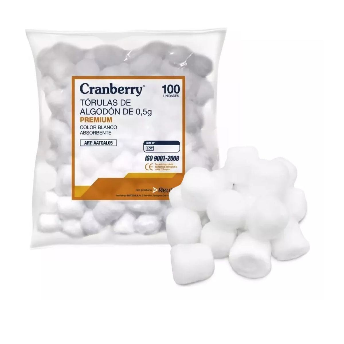 CRAMBERRY - Torulas De Algodon 05g Premium Cranberry Absorbentes 100uni