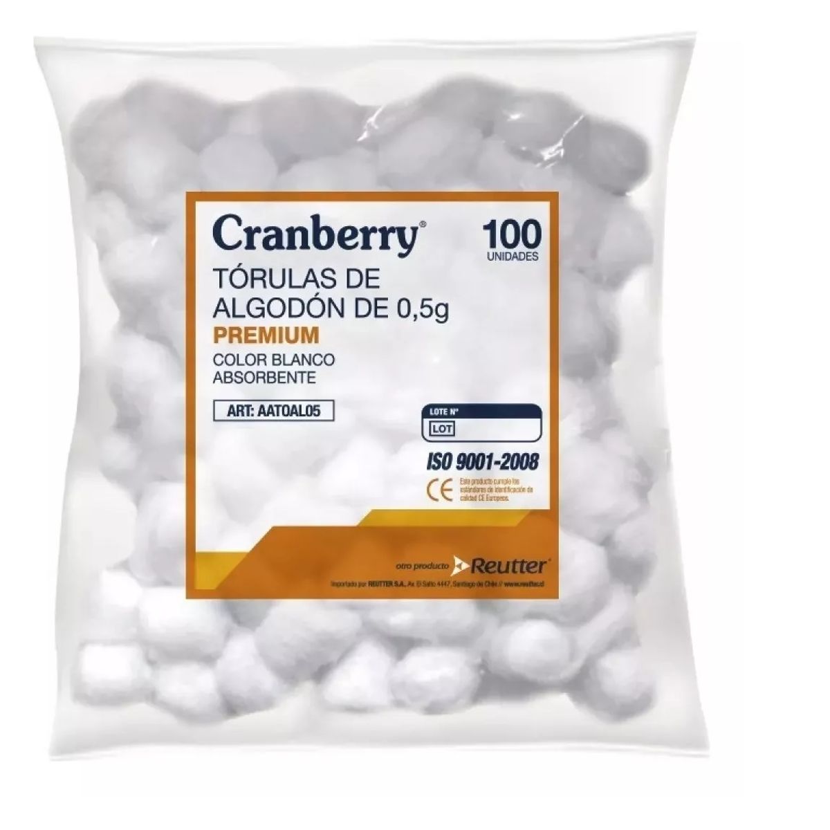 CRAMBERRY - Torulas De Algodon 05g Premium Cranberry Absorbentes 100uni