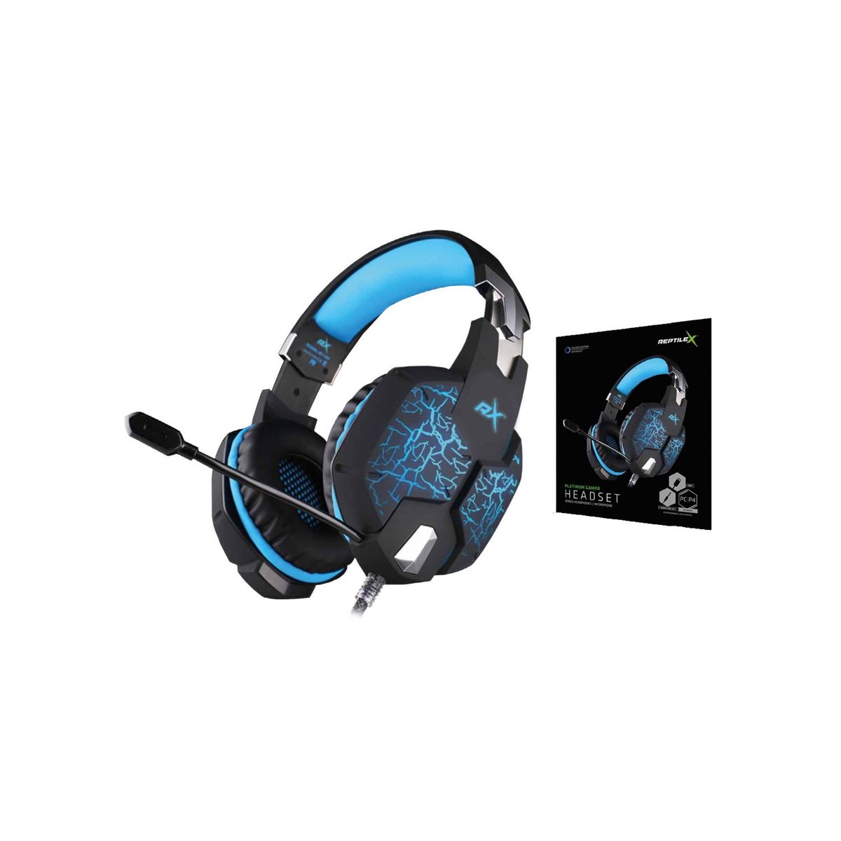 REPTILEX - Audífonos Platinum Gamer Conector 35mm Y Usb Led Azul - SC