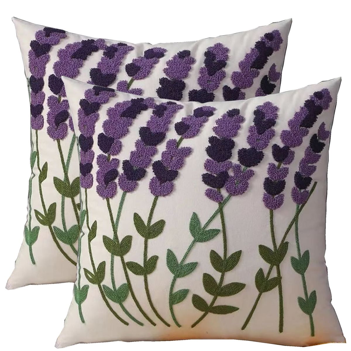 DECORACION CREATIVA - 2 Fundas Bordado  Lavandas