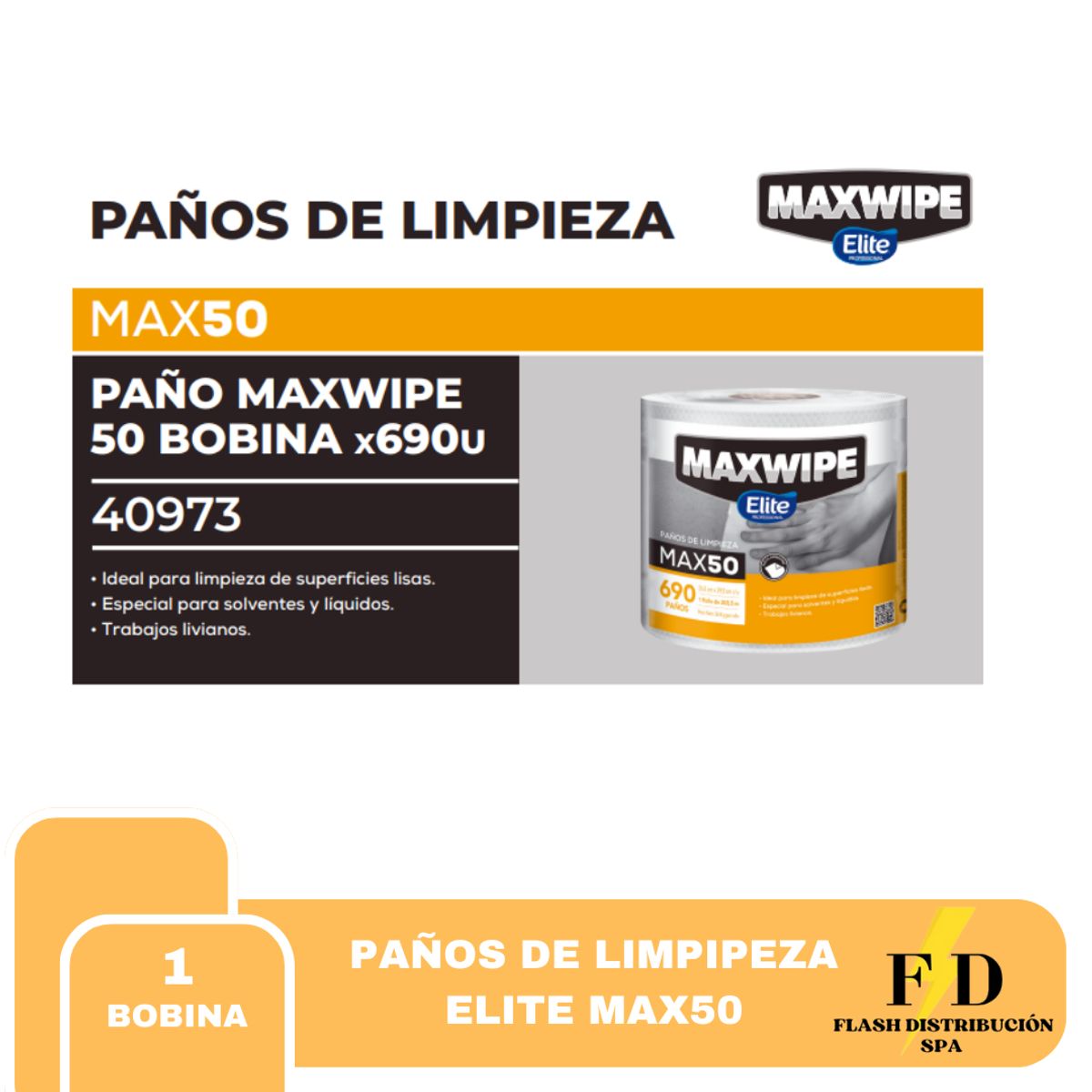 ELITE - PAÑO MAXWIPE 50 - 1 BOBINA X 690 UDS