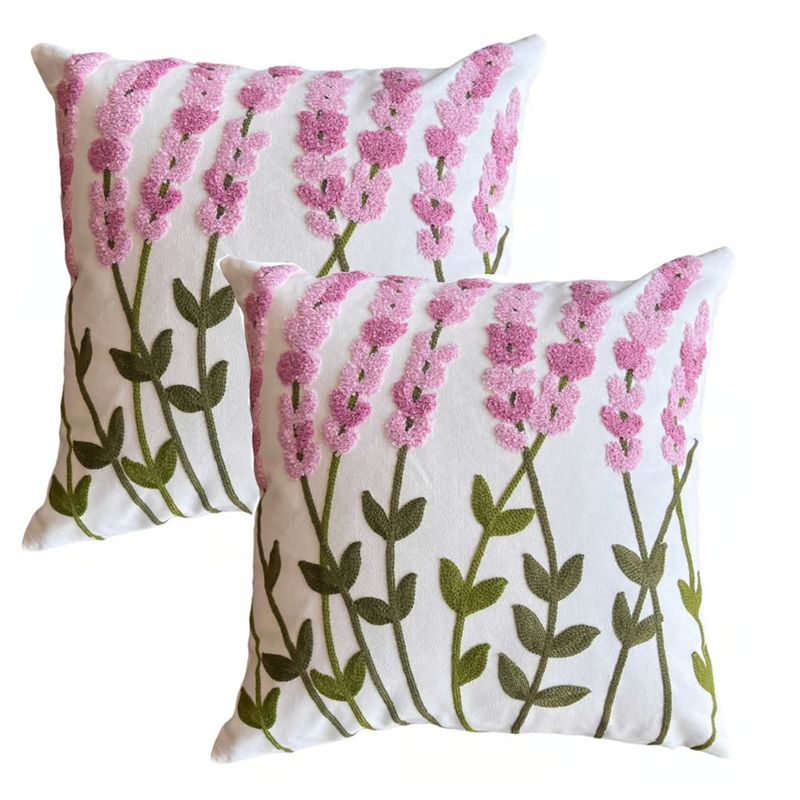 DECORACION CREATIVA - 2 Cojines Bordados con Relleno Incluido - Lavandas Rosadas