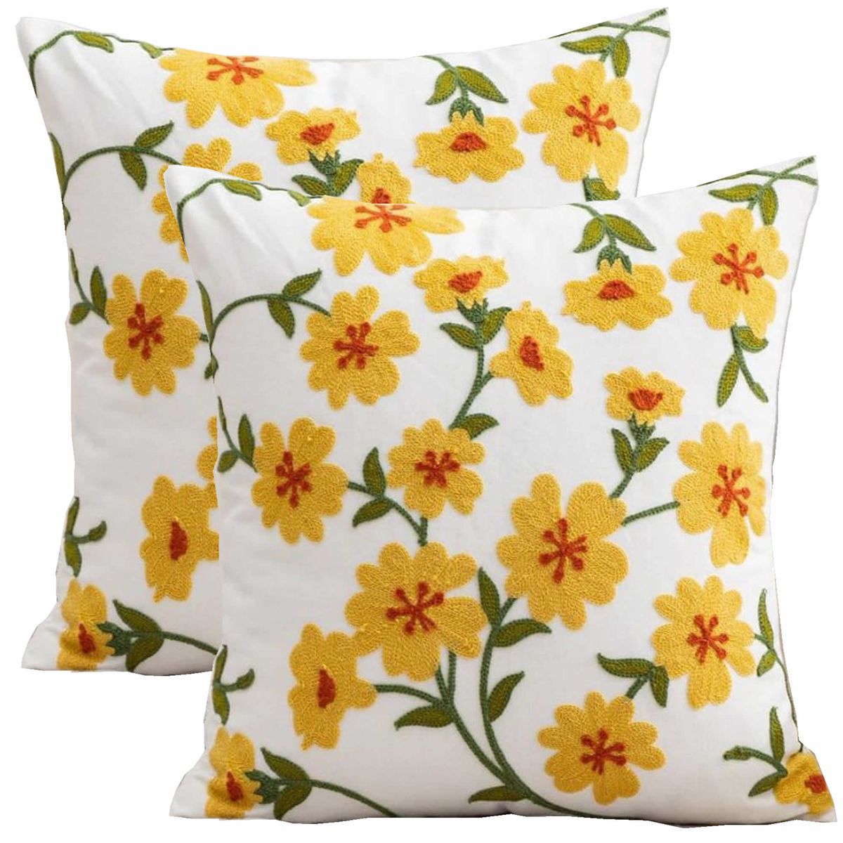 DECORACION CREATIVA - 2 Fundas  Bordado Cosmos Amarillo