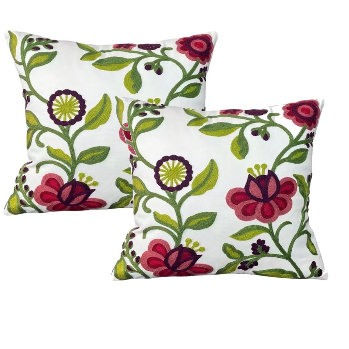 DECORACION CREATIVA - 2 Fundas Bordado Floral