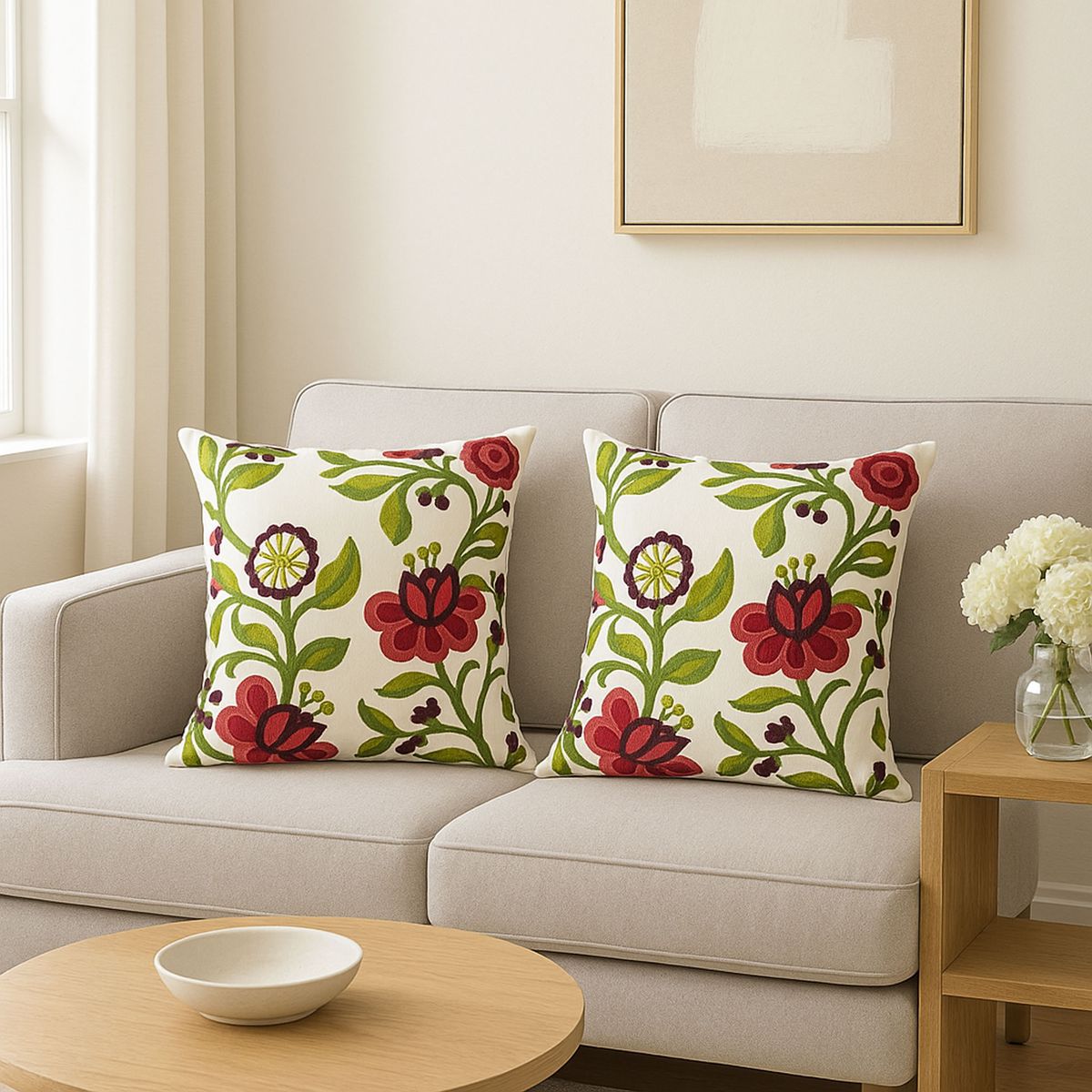 DECORACION CREATIVA - 2 Fundas Bordado Floral