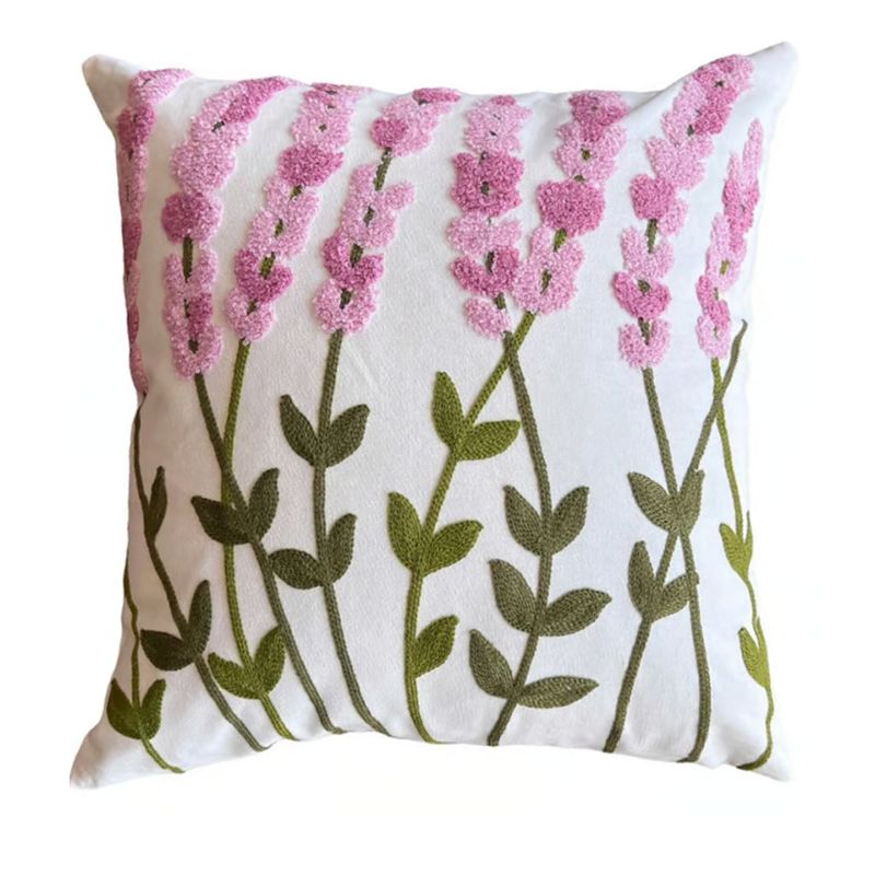 DECORACION CREATIVA - Cojin Bordado Lavanda Rosada