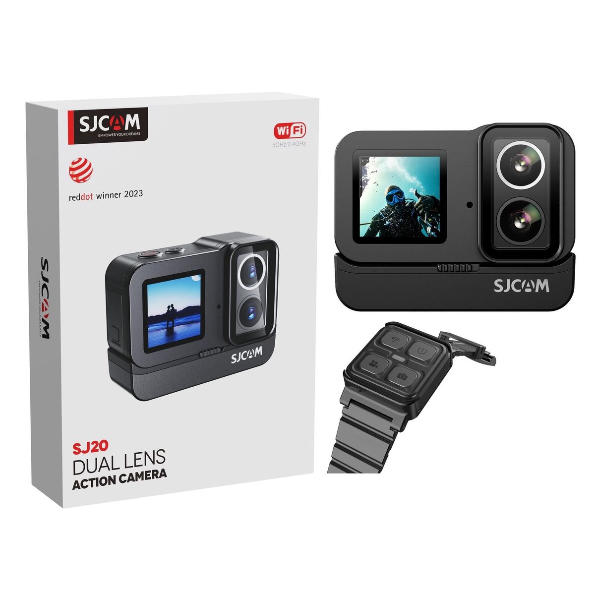 SJCAM - Cámara de acción SJCAM SJ20 doble lente 20MP Wifi 30M + reloj