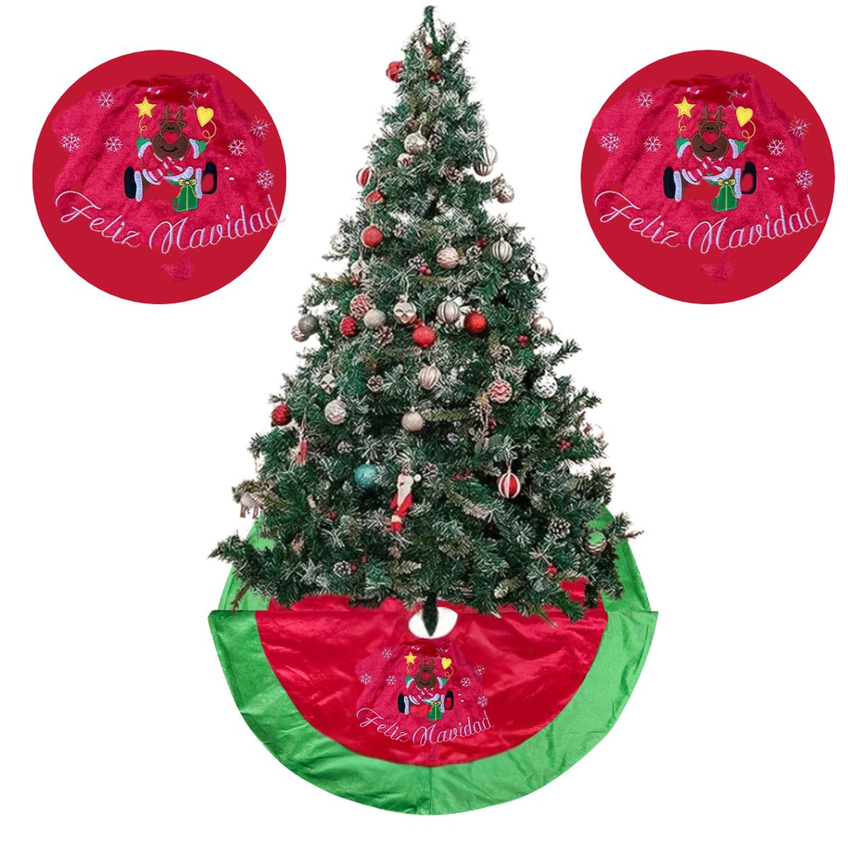 UTILISIMO - Faldón Pie De Árbol Navidad 90 cm Diámetro Estampado Renos Navideños