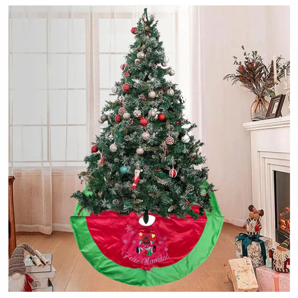 UTILISIMO - Faldón Pie De Árbol Navidad 90 cm Diámetro Estampado Renos Navideños