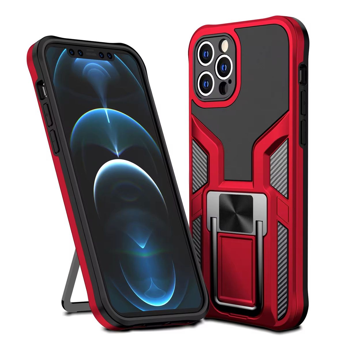 GENERICO - Carcasa Armor Anillo Para iPhone 12 Pro Max - Rojo